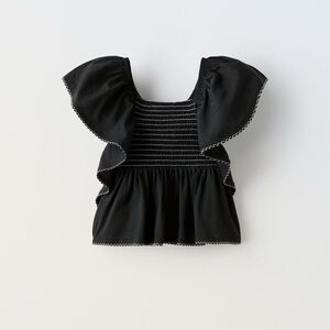 Zara Kids Black Smocked Ruffled Blouse | teen, tween top